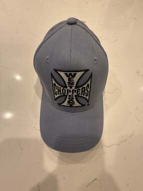West Coast Choppers Iron Cross Logo Light Blue Baseball Cap Hat